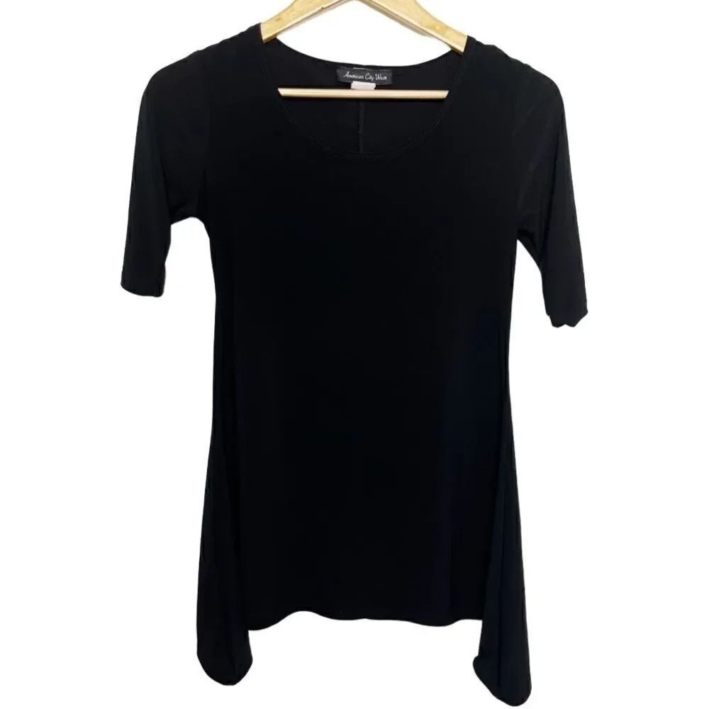 American City Wear 3/4 Asymmetrical Blouse Black Size Small